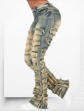 Tinted Dark Wash Stacked Flare Jeans ▪︎  Dark Wash Blue ▪︎ Sz XL